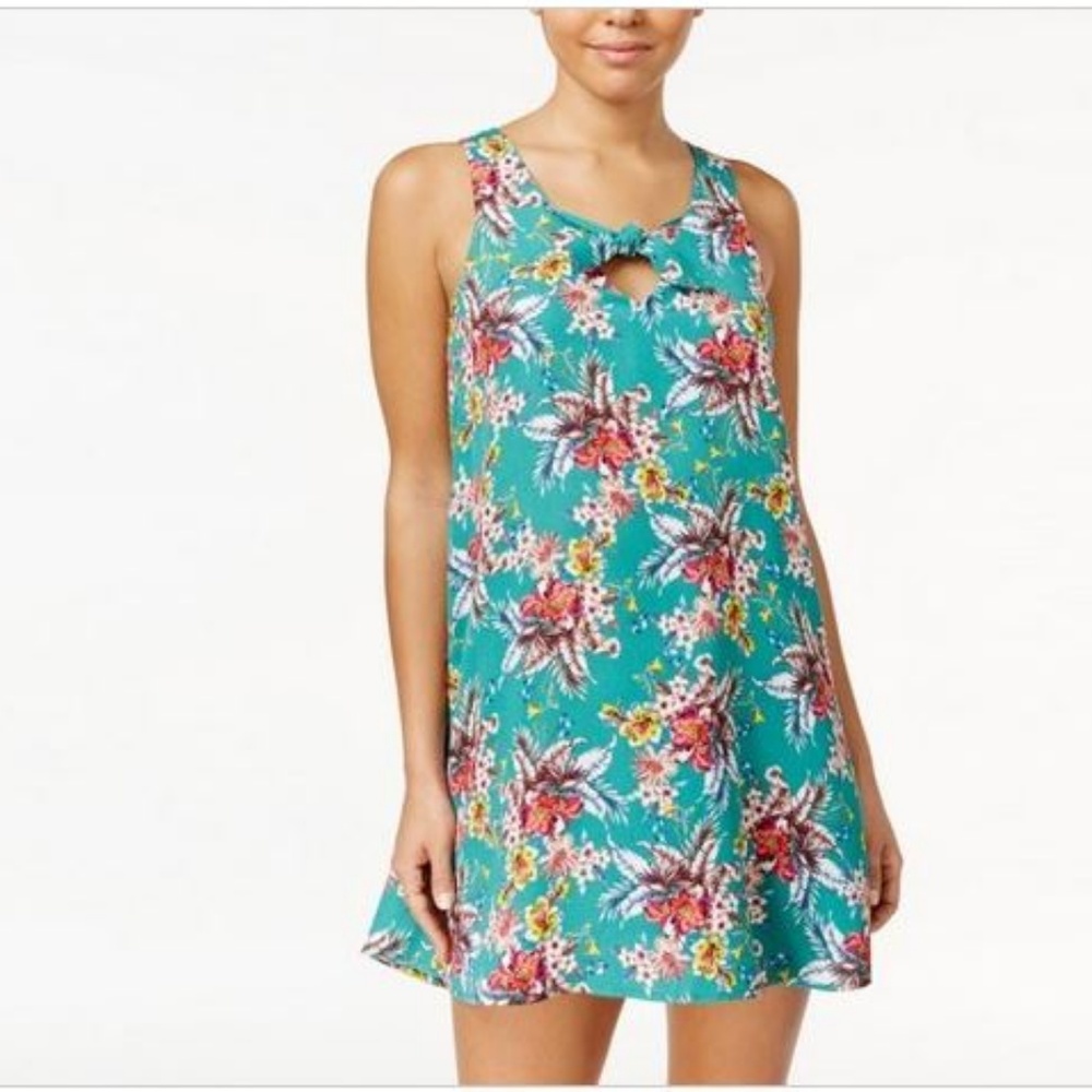 Bebop Shift Dress Floral Bow Tie Keyhole Neck Sz L